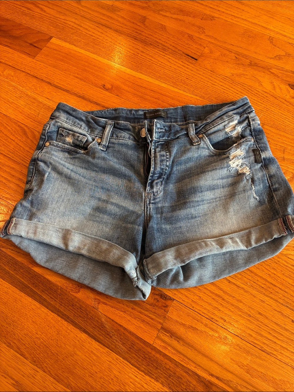 Silver Jeans Light Blue Distressed Cuffed Denim Shorts